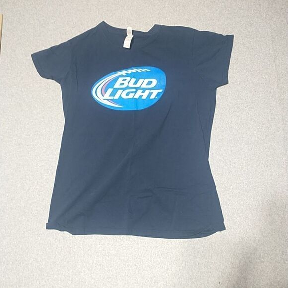 Bud Light Beer Pub Logo Womans X large Gildan Tag Promo T-Shirt Blue Football. - Picture 1 of 6